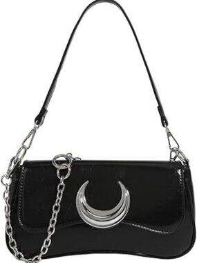 NEW Moon Purse Black Y2k Crossbody Crescent Moon Handbag Double Straps